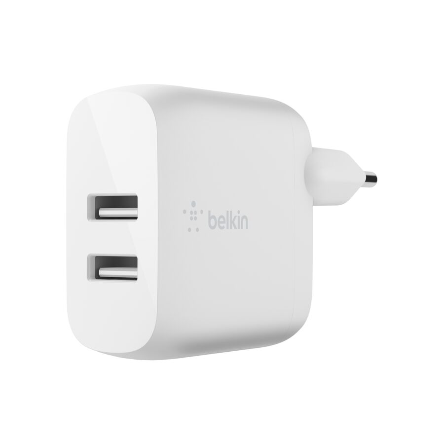 Doppio caricabatteria da parete USB-A da 24 W + cavo da Lightning a USB-A 1m - Bianco