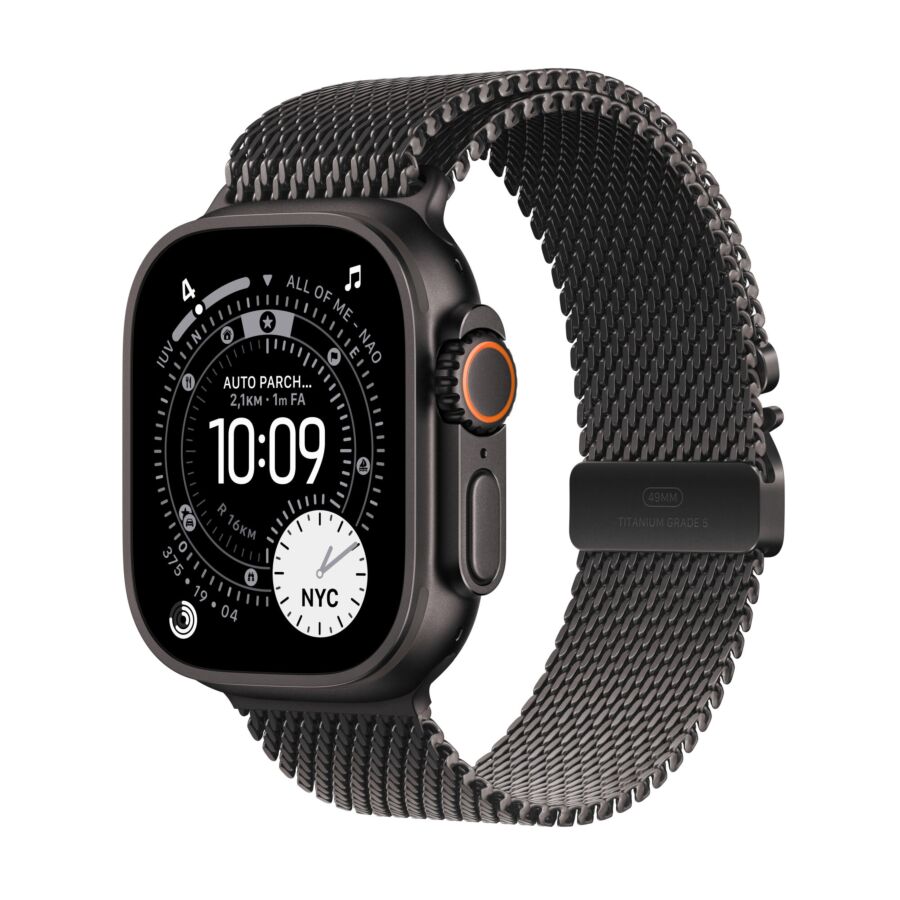 Apple Watch Ultra 3 GPS + Cellular - Cassa 49mm in Titanio Nero con Loop in maglia Milanese Titanio Nero - Small