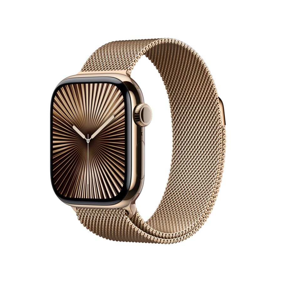 Apple Watch Series 10 GPS + Cellular Cassa in Titanio Oro con Cinturino Loop in maglia milanese Oro